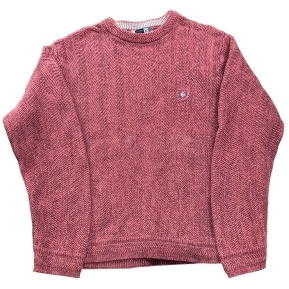 Chaps Ralph Lauren Mens Burgundy Herringbone Cotton Crewneck Sweater Size M‎ |B1